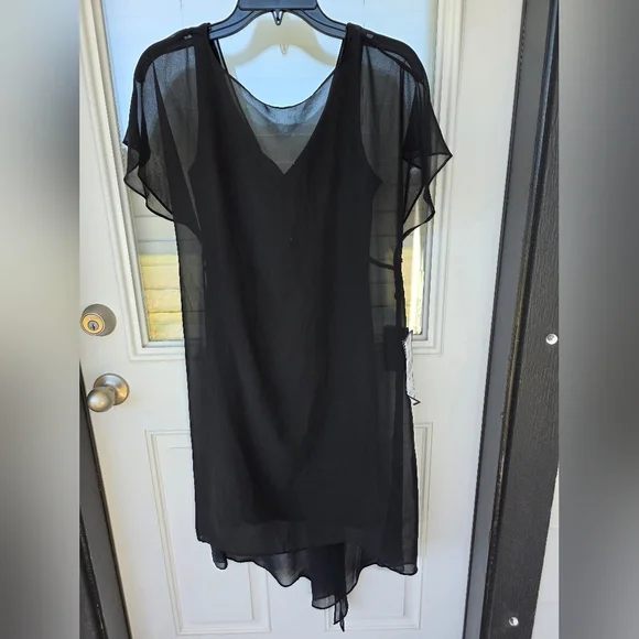 Adrianna Papell Women Black Chiffon Overlay Cocktail Dress XS Sheer NWT - Picture 6 of 13